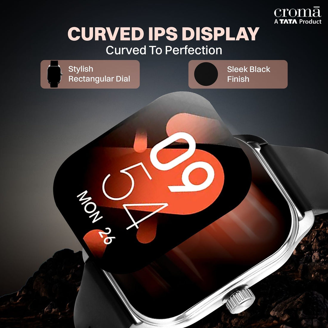 Croma Squad CS Smartwatch with Bluetooth Calling (2025 Model, 51.05mm Curved IPS Display, IP68 Water Resistant, Black)