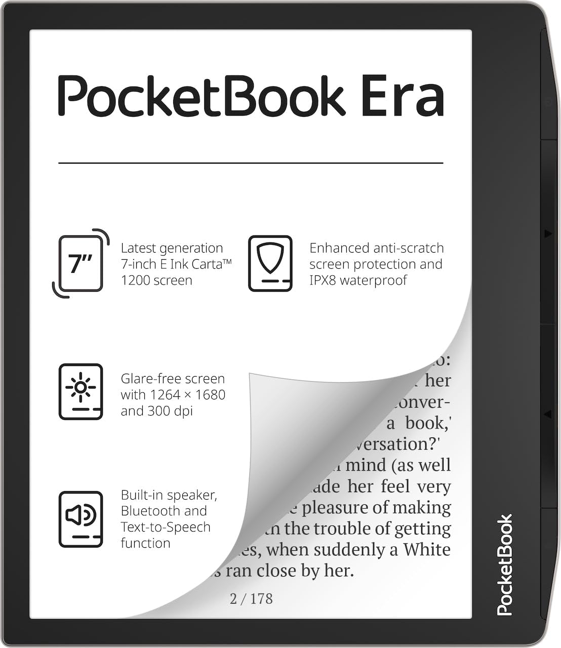 Pocketbook Era E-Reader, Stardust Silver, 16GB | 7ʺ Glare-Free & Eye-Friendly Touch-Screen with E -Ink Technology | Waterproof | Text-to-Speech, Audio- & E-Book Reader | SMARTlight & Built-in Speaker