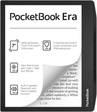 Pocketbook Era E-Reader, Stardust Silver, 16GB | 7ʺ Glare-Free & Eye-Friendly Touch-Screen with E -Ink Technology | Waterproof | Text-to-Speech, Audio- & E-Book Reader | SMARTlight & Built-in Speaker