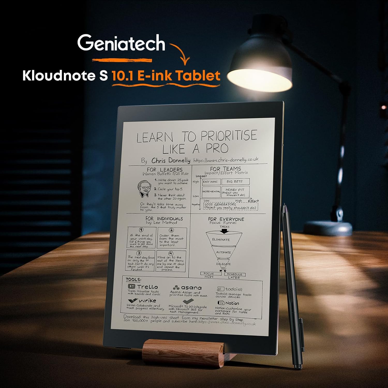 Kloudnote S 10.1" E-Ink Notepad, ePaper Tablet for Note Taking and eBook Reading, 200dpi Notebook eReader Device with Stylus, Android OS - Black