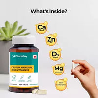Pharmeasy Calcium Magnesium Vitamin D3 & Zinc - Bones & Dental Health - Bottle 60